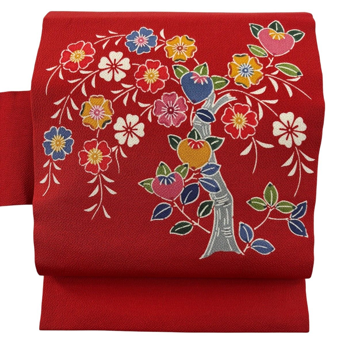 栗山吉三郎　正絹名古屋帯　芹沢文字/春　栗山紅型 和染紅型　縮緬 ちりめん 新春 栗山吉三郎 正絹名古屋帯 芹沢文字/春 栗山紅型 和染紅型 縮緬