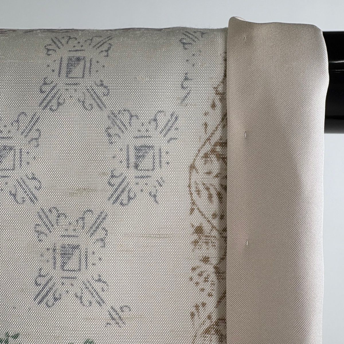 牛首紬 小紋 正絹 変わり縦縞 美品 イ6631 美品 袋帯 逸品 落款あり