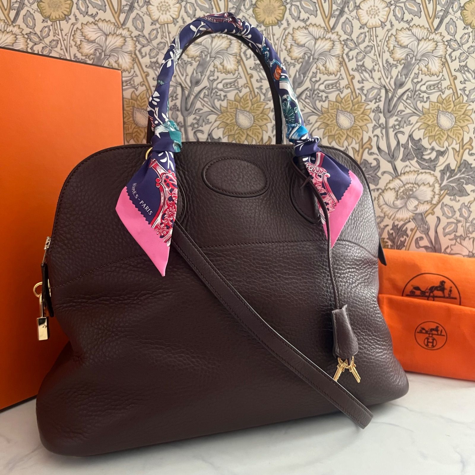 極美品 HERMES【ボリード 35 】ブラウン 付属品完備 ツイリー付