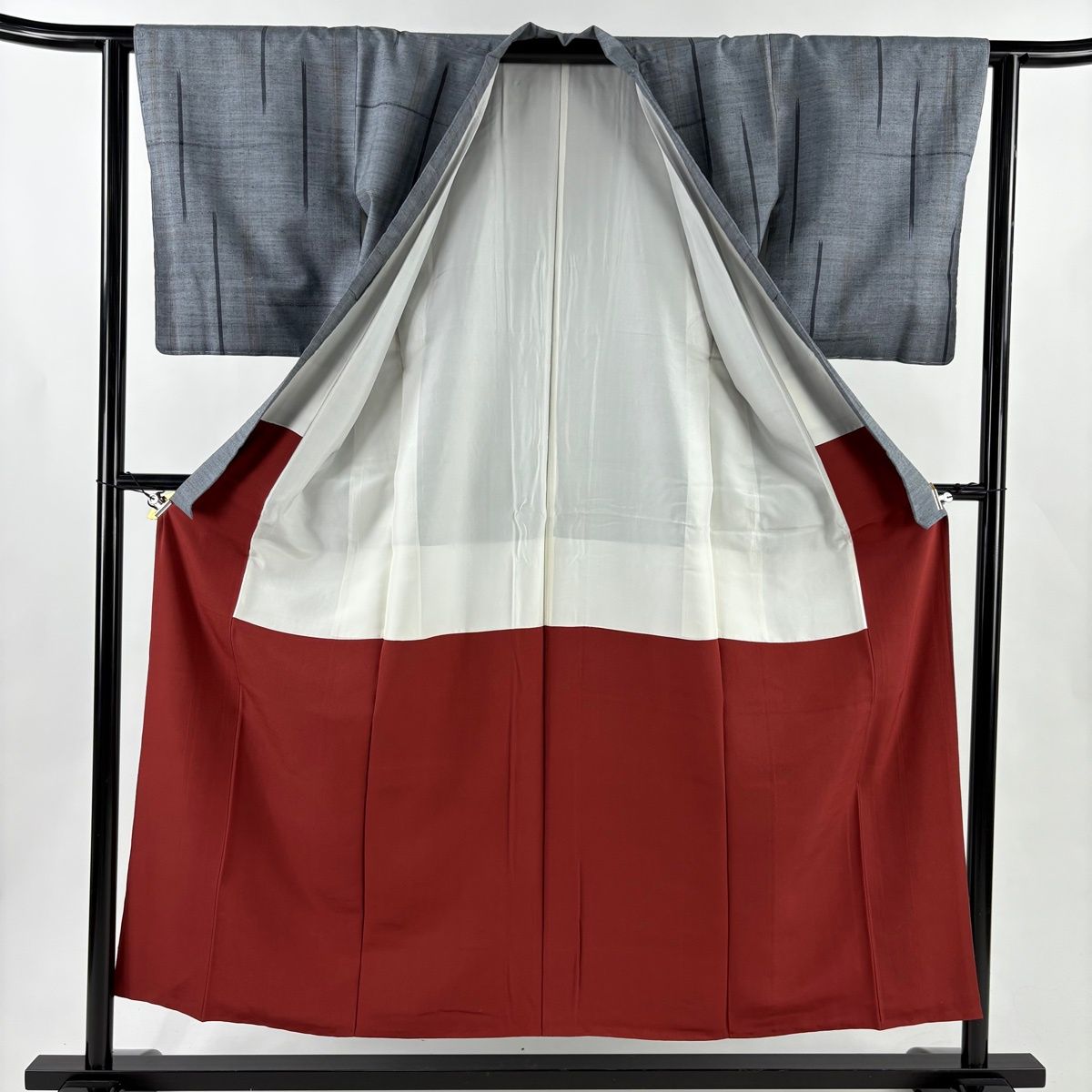 美品】 紬 身丈154cm 裄丈63cm S 袷 バチ衿 草木染別誂郡上紬 幾何学