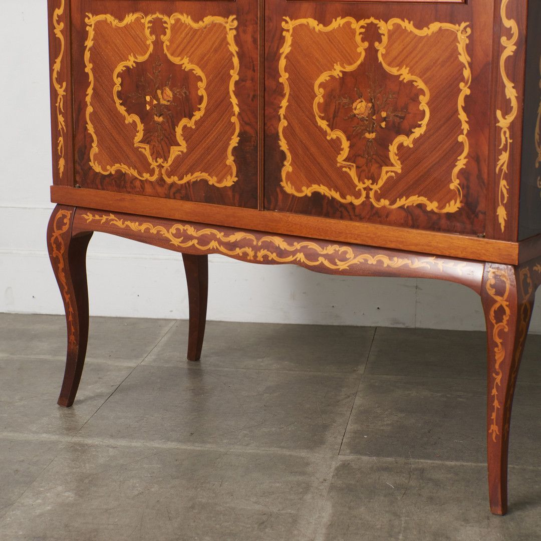 イタリア製 クラシック 象嵌 飾り棚 マホガニー ガラス キャビネット