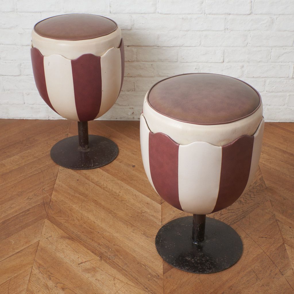 送料別売】2脚セット ヴィンテージ カフェチェア スツール パッチ