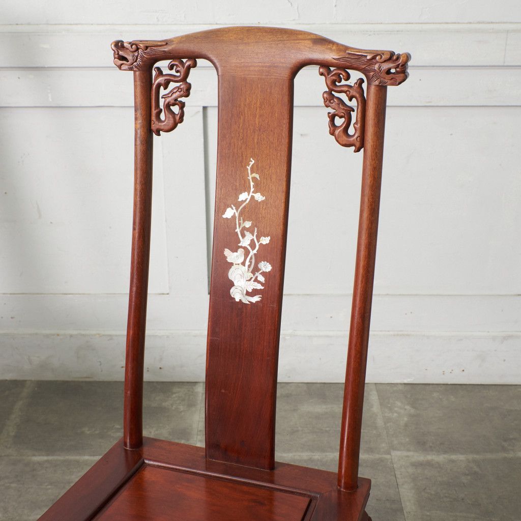 【貴重】アンティークチェア 唐木 中国 花梨 螺鈿 花鳥図 レトロ 2脚セット 螺鈿細工 花梨 ダイニングチェア 中国美術 椅子 透かし彫り