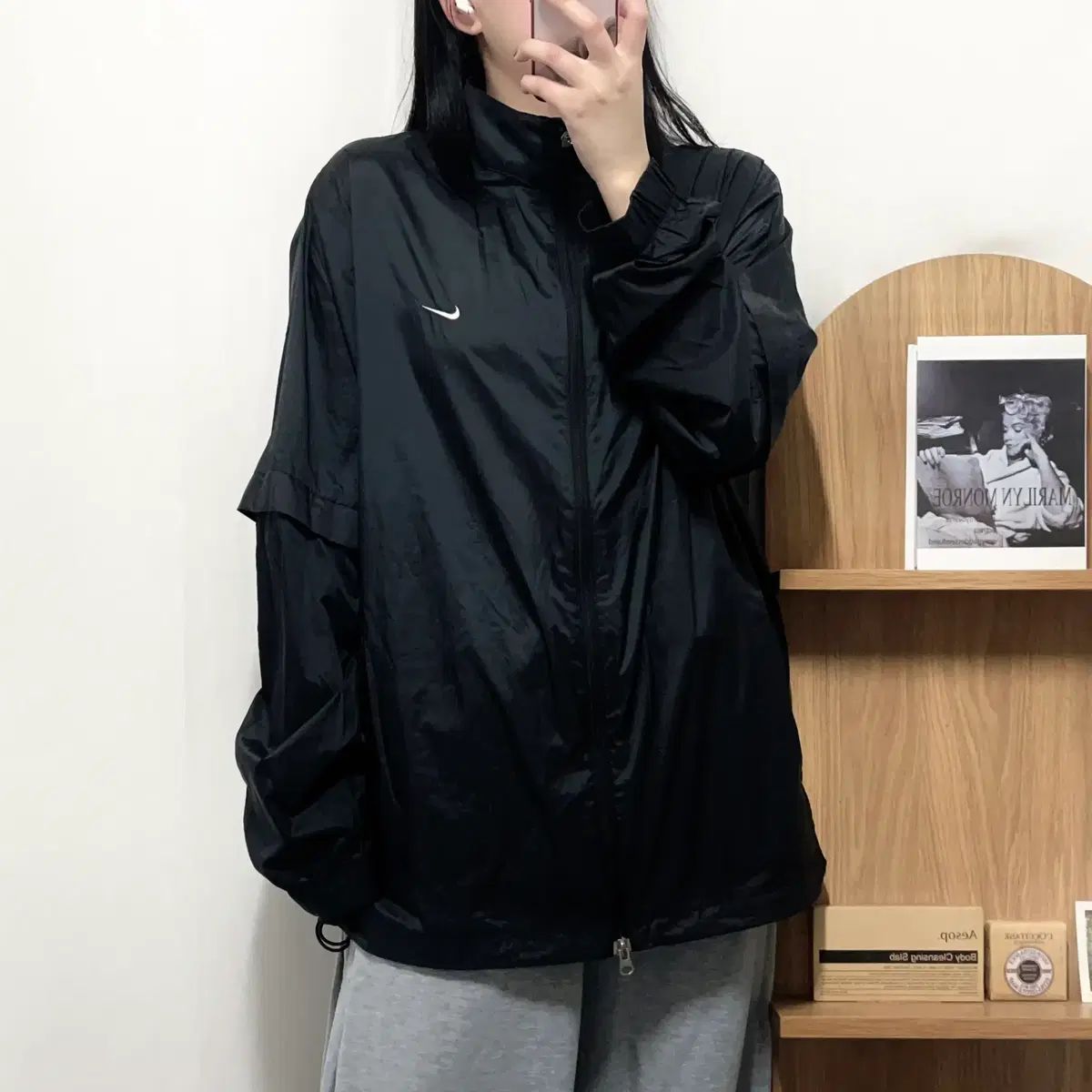 正規品 NIKE ブラック スウッシュ 팔분리 ウィンドブレーカー XL