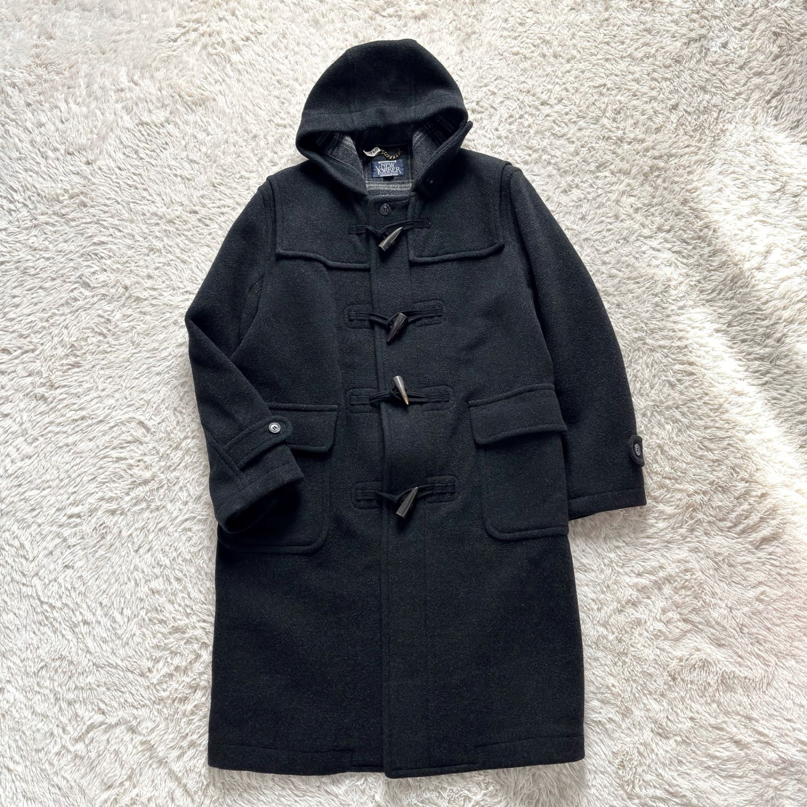 ニューヨーカー ネイビー フード付き ダッフルコート M/メンズ ウール 日本製 NEWYORKER ニューヨーカー ダッフルコート 老舗定番 チャコール