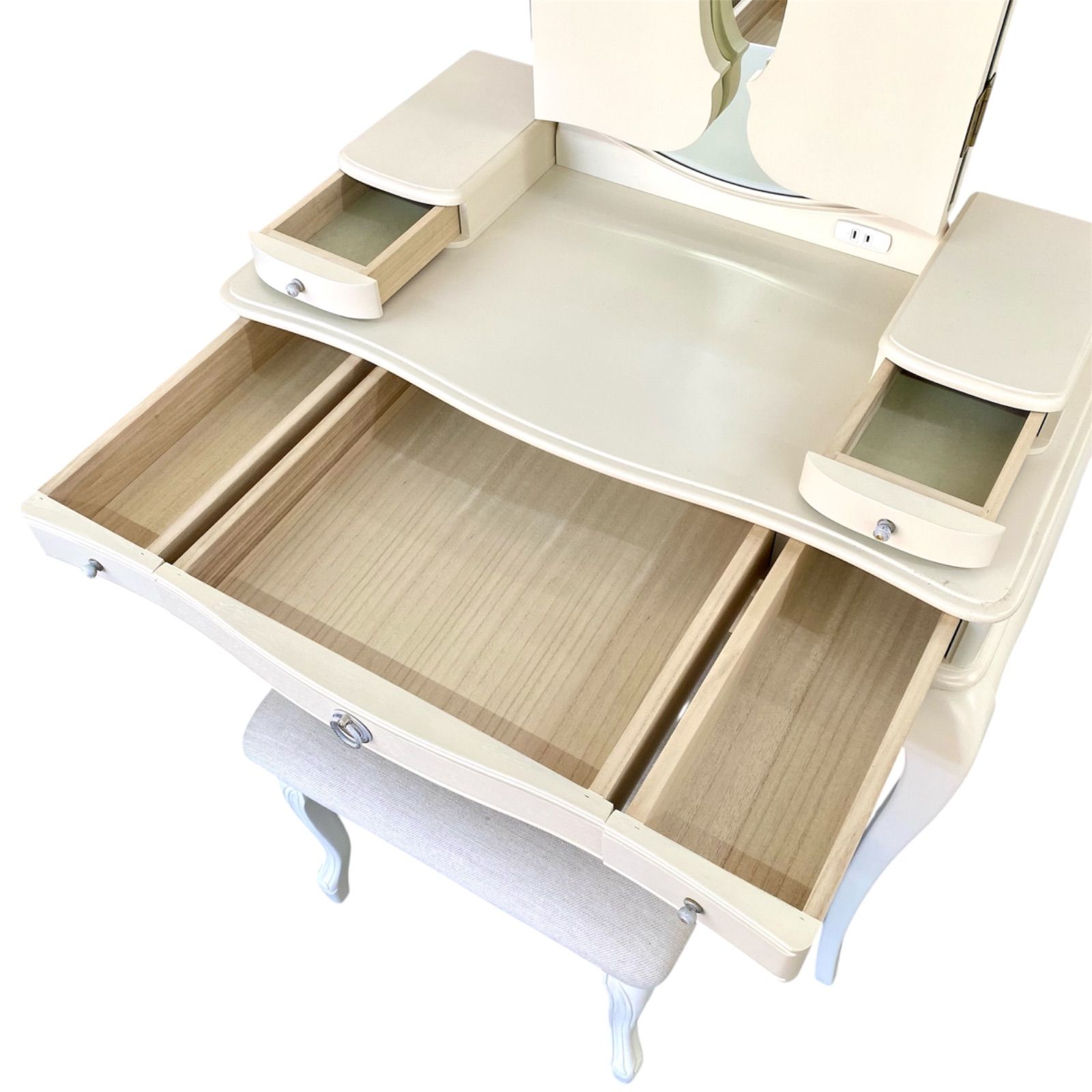 手渡し・配送】ドレッサー 鏡台 ホワイト 化粧台 メイクテーブル 三面