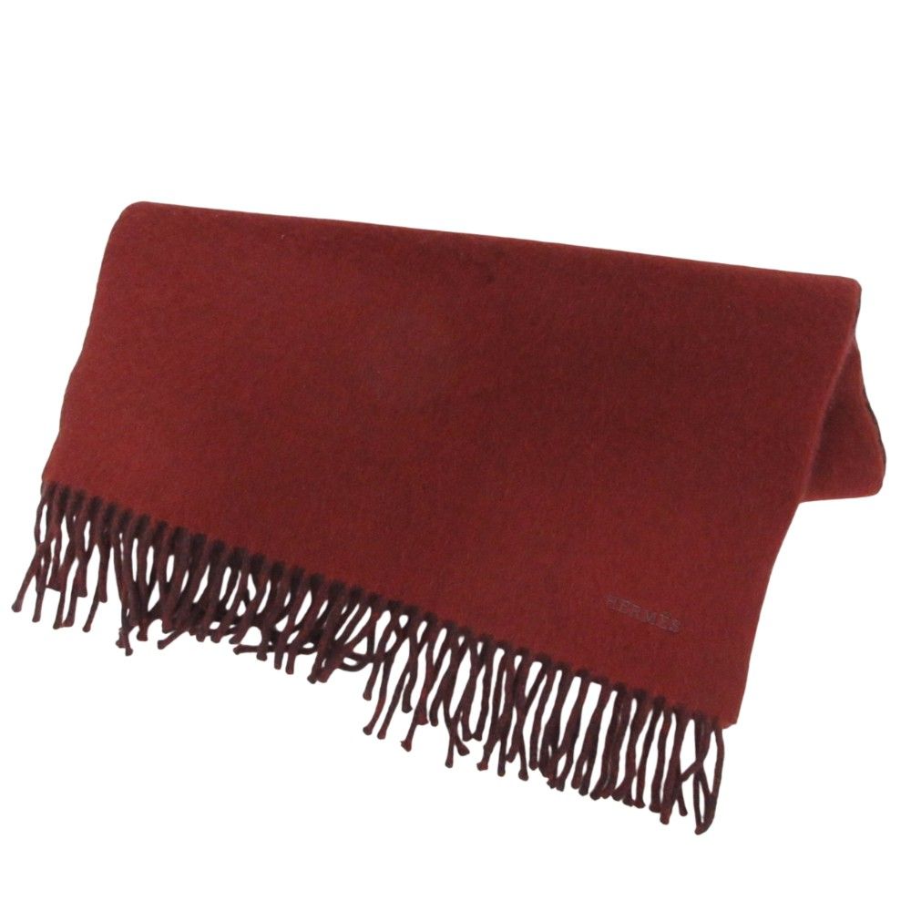 美品 HERMES エルメス カシミヤ100 ワインレッド ボルドー マフラー 美品 HERMES エルメス カシミヤ100 ワインレッド ボルドー マフラー
