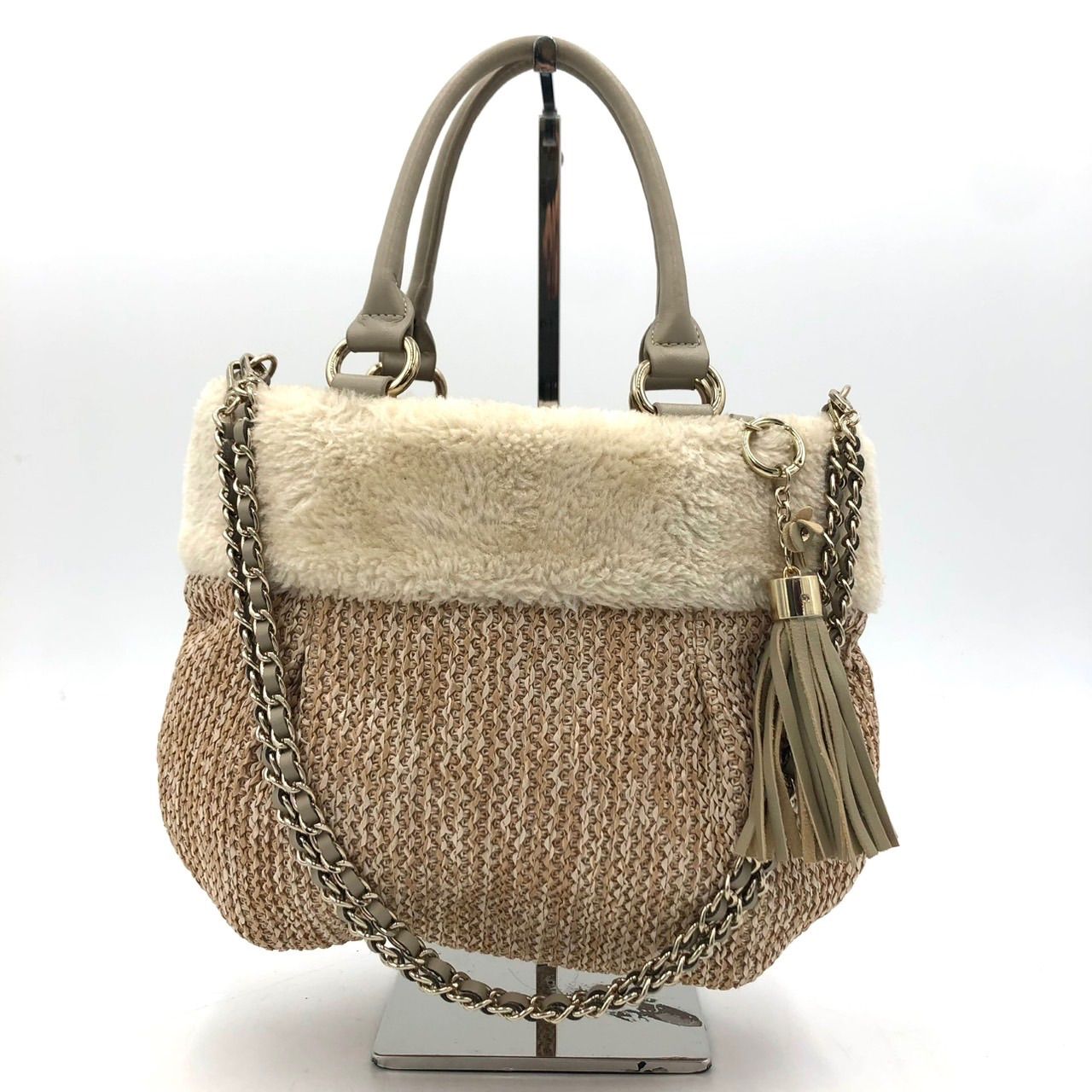 アンテプリマ ミスト 2WAY かごバッグ ファー ハンドバッグ チャーム付