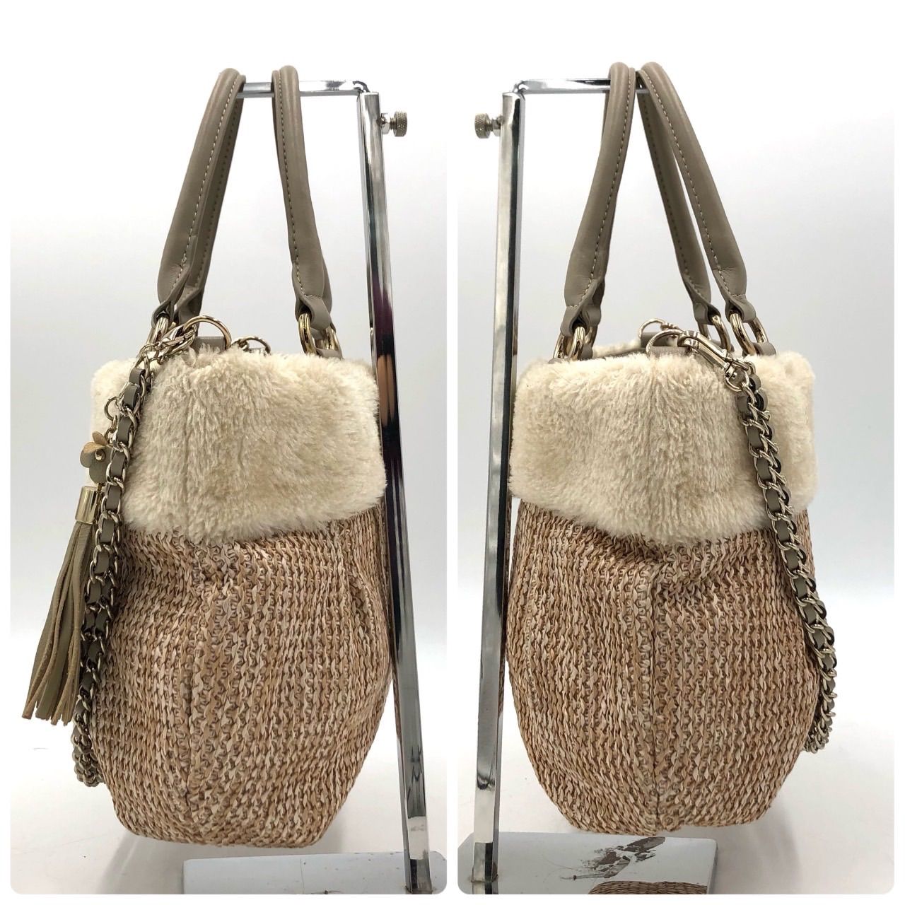 アンテプリマ ミスト 2WAY かごバッグ ファー ハンドバッグ チャーム付