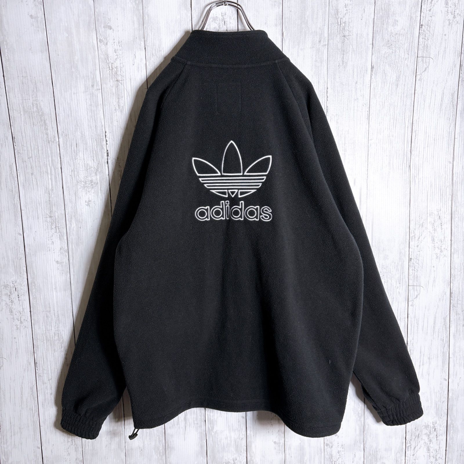 使用感少☆アディダス ドイツ代表 刺繍 エンブレム ハーフジップ フリース M 国内正規品】adidas Originals フリース トレフォイル 刺繡 ブラック