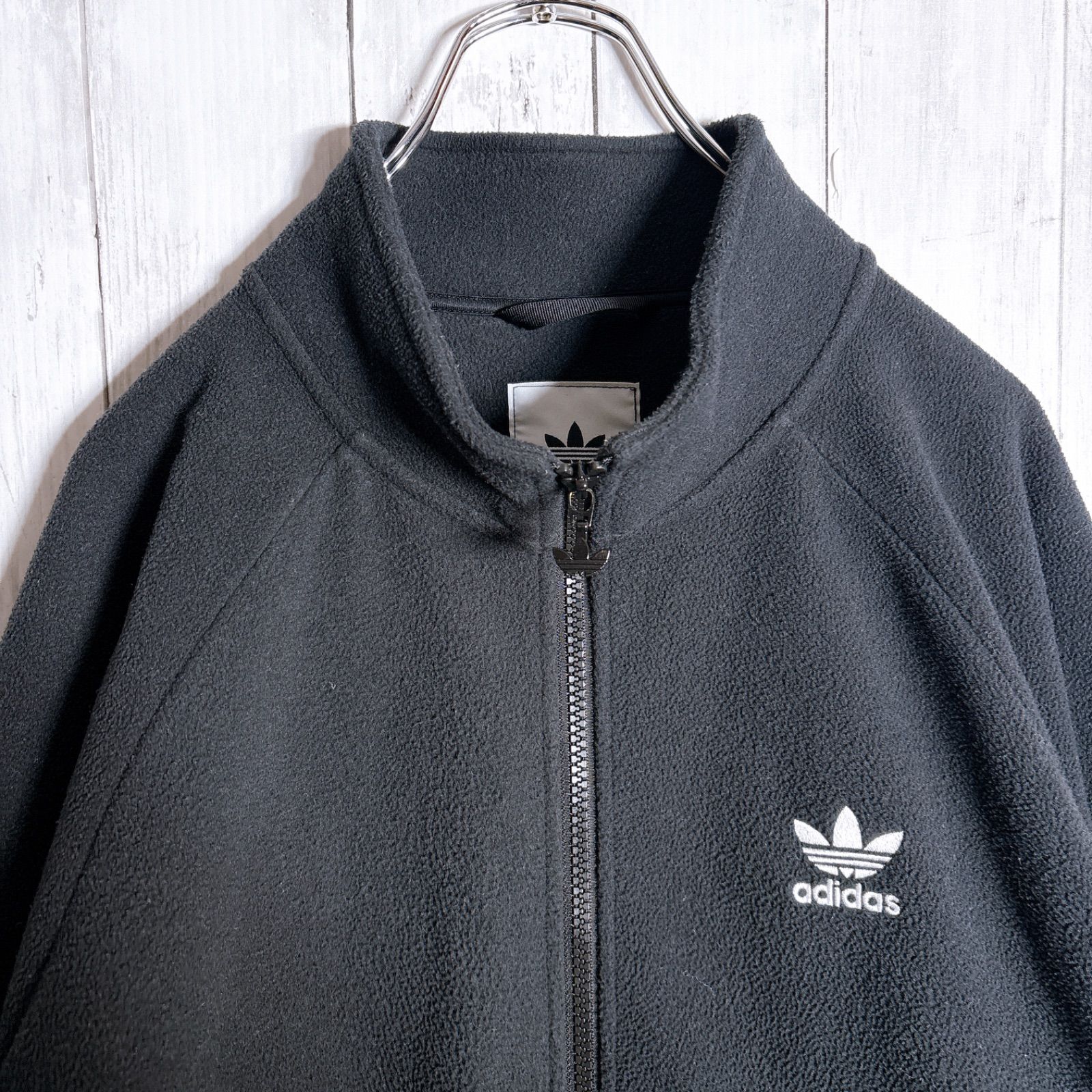使用感少☆アディダス ドイツ代表 刺繍 エンブレム ハーフジップ フリース M 国内正規品】adidas Originals フリース トレフォイル 刺繡 ブラック