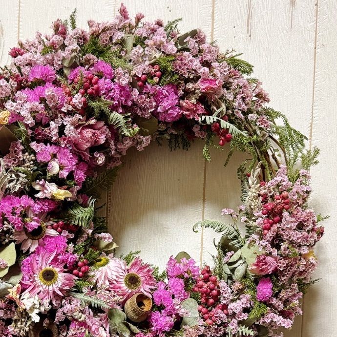 ドライフラワークレセントリース(直径約34cm) ドライフラワーリース