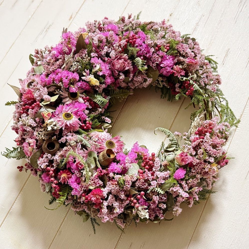 ドライフラワークレセントリース(直径約34cm) ドライフラワーリース