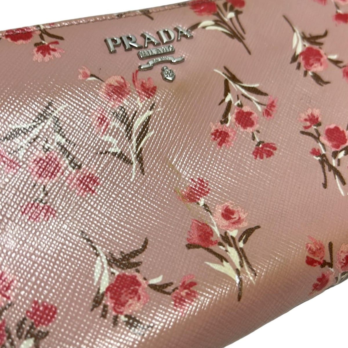 PRADA(プラダ) 長財布 - ライトピンク×ピンク×マルチ 花柄/ラウンド 