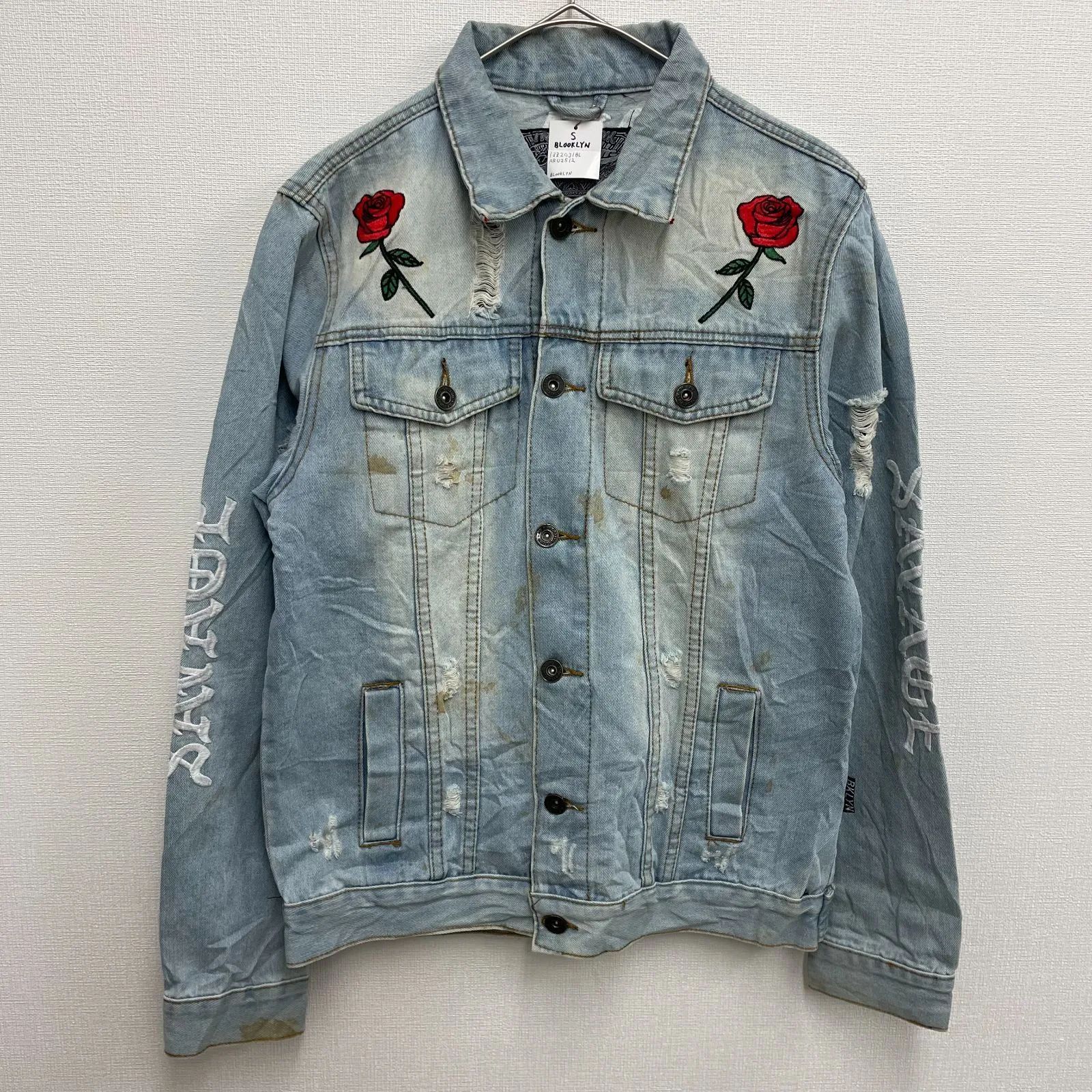 BROOKLYN CLOTH Gジャン デニムジャケット 薔薇 刺繍 ダメージ加工