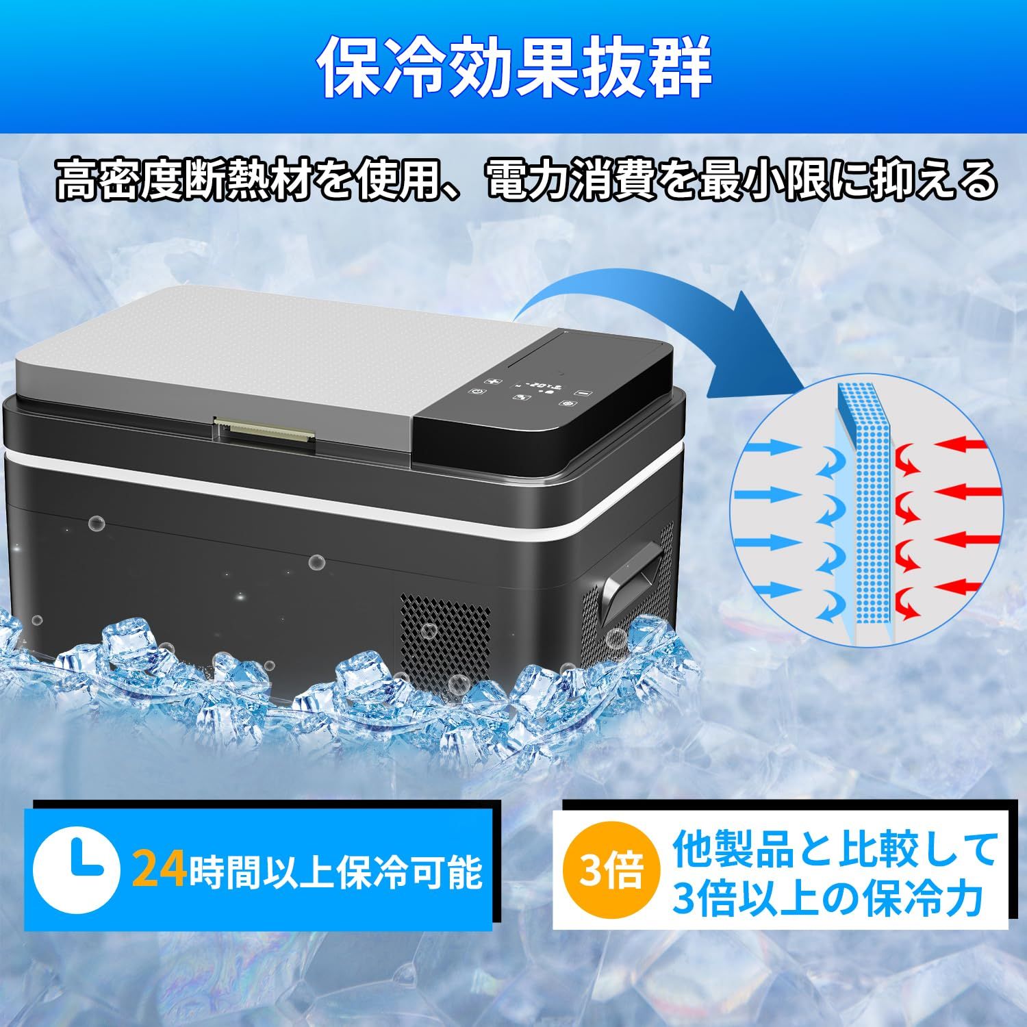 Sumeriy 車載冷蔵庫 50L -20℃～20℃ 急速冷凍 大容量 省エネ 2WAY電源 
