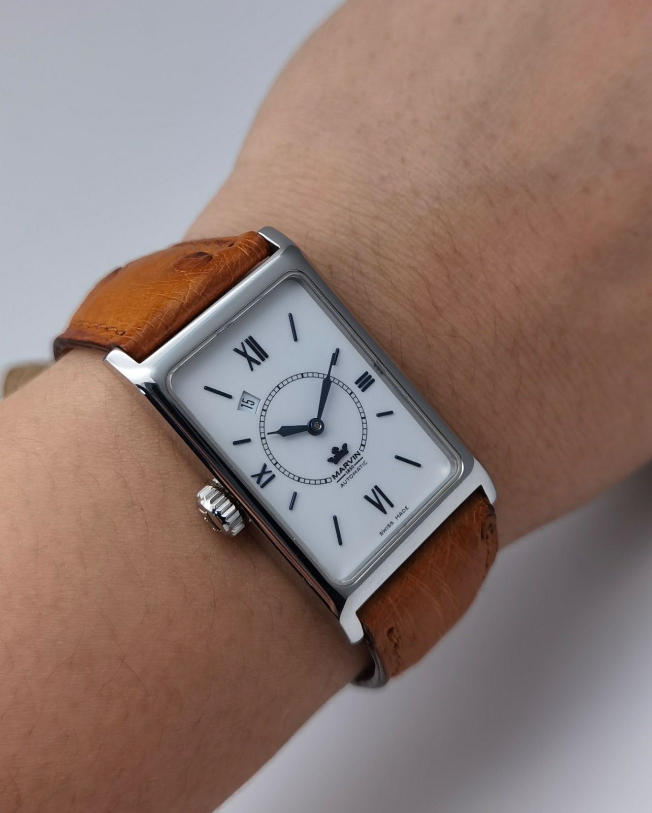中古 マーヴィン MARVIN スクエア デイト SS ステンレス シルバー文字