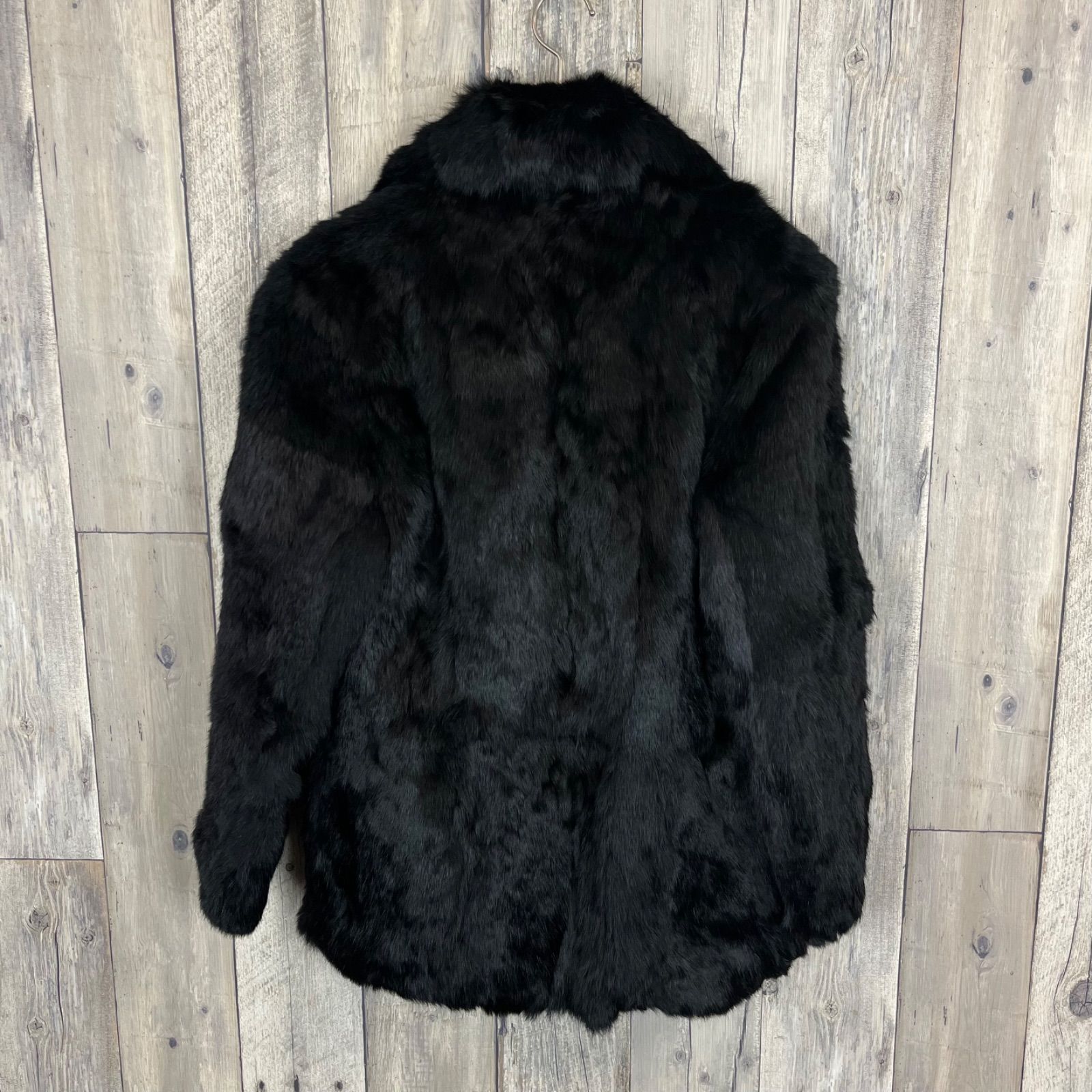 OLD unknown ブラック ラビットファー ショート ショールカラー コート