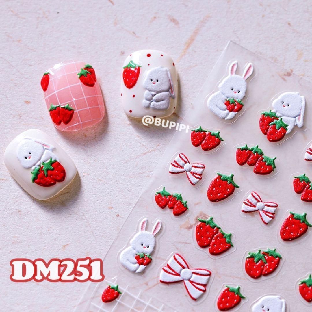 人気 3D ネイルシール いちご 兎 リボン 蝶結び 苺 ストロベリー