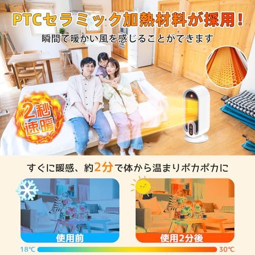 【送料無料】セラミックヒーター 【2025冬新型 人感センサー付 】ヒーター小型 2秒速暖 足元 ファンヒーター 省エネ 速暖 温度調節 LCDディスプレ表示 2重過熱保護 転倒OFF 節電対策 大風量 コンパクト 静音 タイマー 切り忘れ防 5e26e4f6