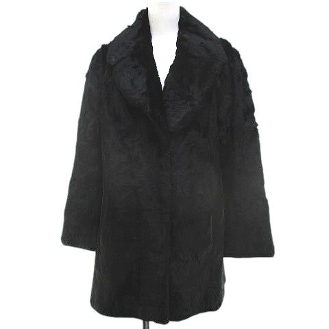 毛皮 ミンク ファー コート ジャケット ミドル丈 黒系 ブラック ホック