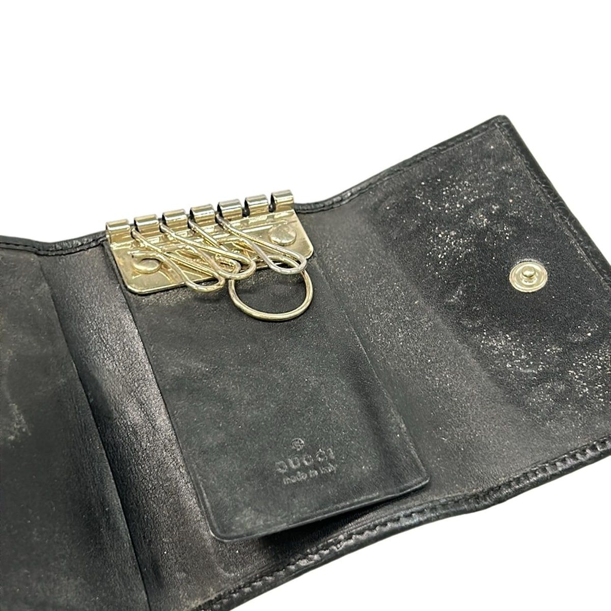 GUCCI(グッチ) キーケース シマライン 138093 黒 6連フック レザー