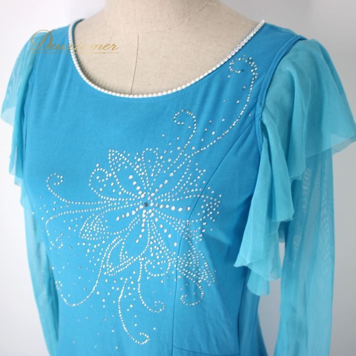 社交ダンス 衣装 スタンダード ドレス ワンピース パーティドレス 水色