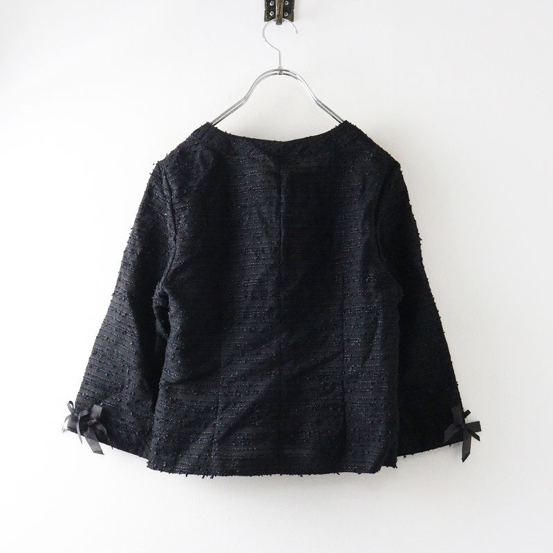 INGEBORG ブラック　羽織り　インゲボルグ 未使用 インゲボルグ INGEBORG リボン装飾ツイードノーカラー