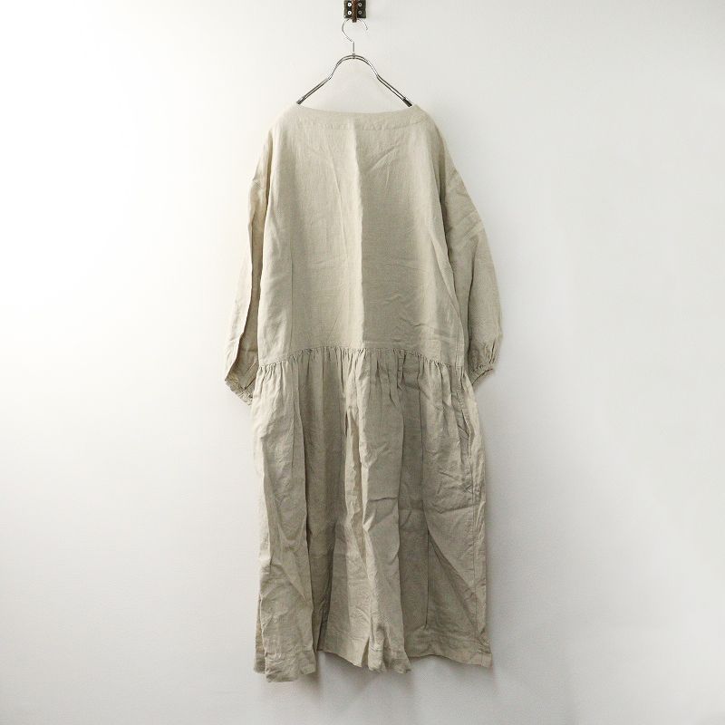 美品 lifestyle fika ハンドメイド リネン エプロンワンピース F  