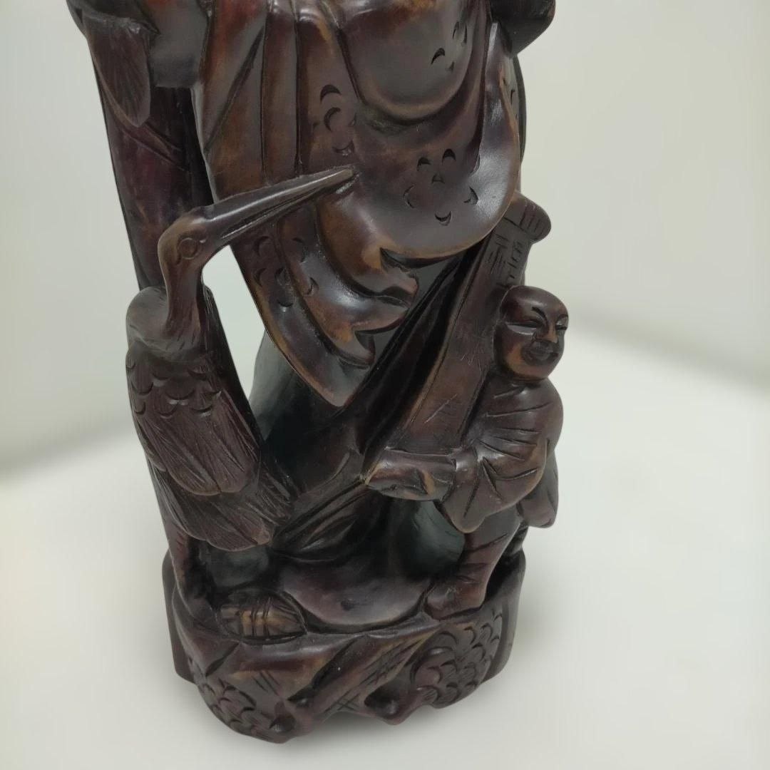 木彫り彫刻 福禄寿 置物 七福神 縁起物 和風 床の間 飾り 260115-2T