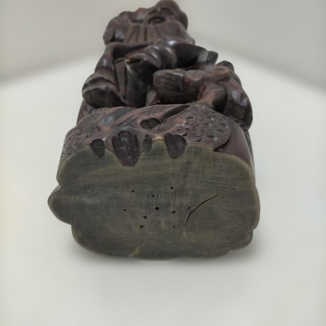 木彫りの福禄寿像 七福神 縁起物 置物 古民家 飾り 和風インテリア