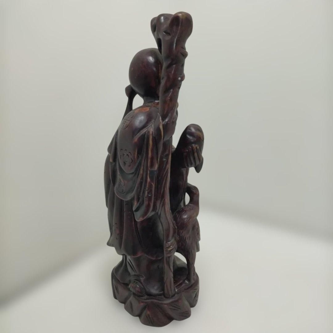 木彫りの福禄寿像 七福神 縁起物 置物 古民家 飾り 和風インテリア