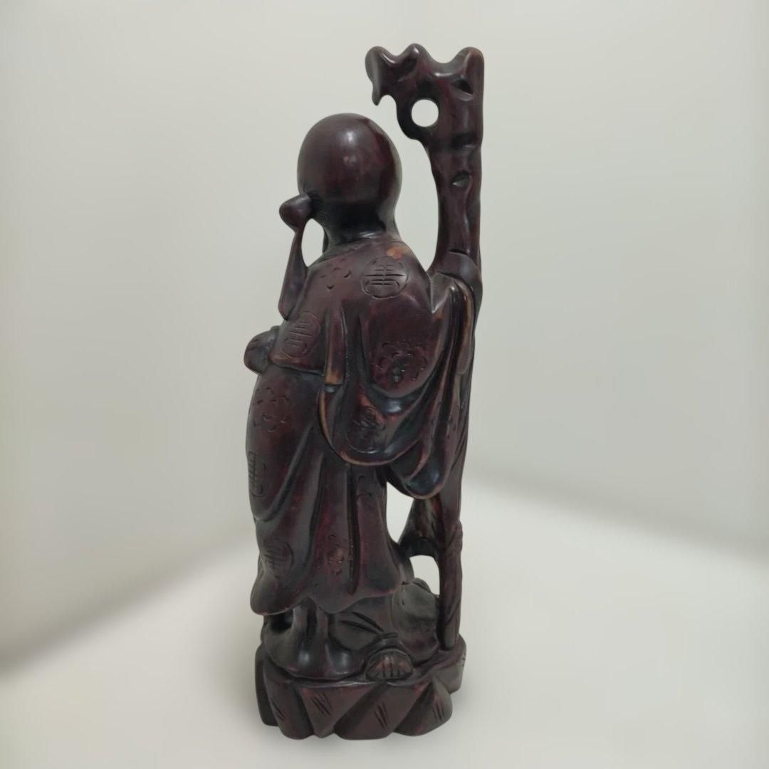 木彫りの福禄寿像 七福神 縁起物 置物 古民家 飾り 和風インテリア