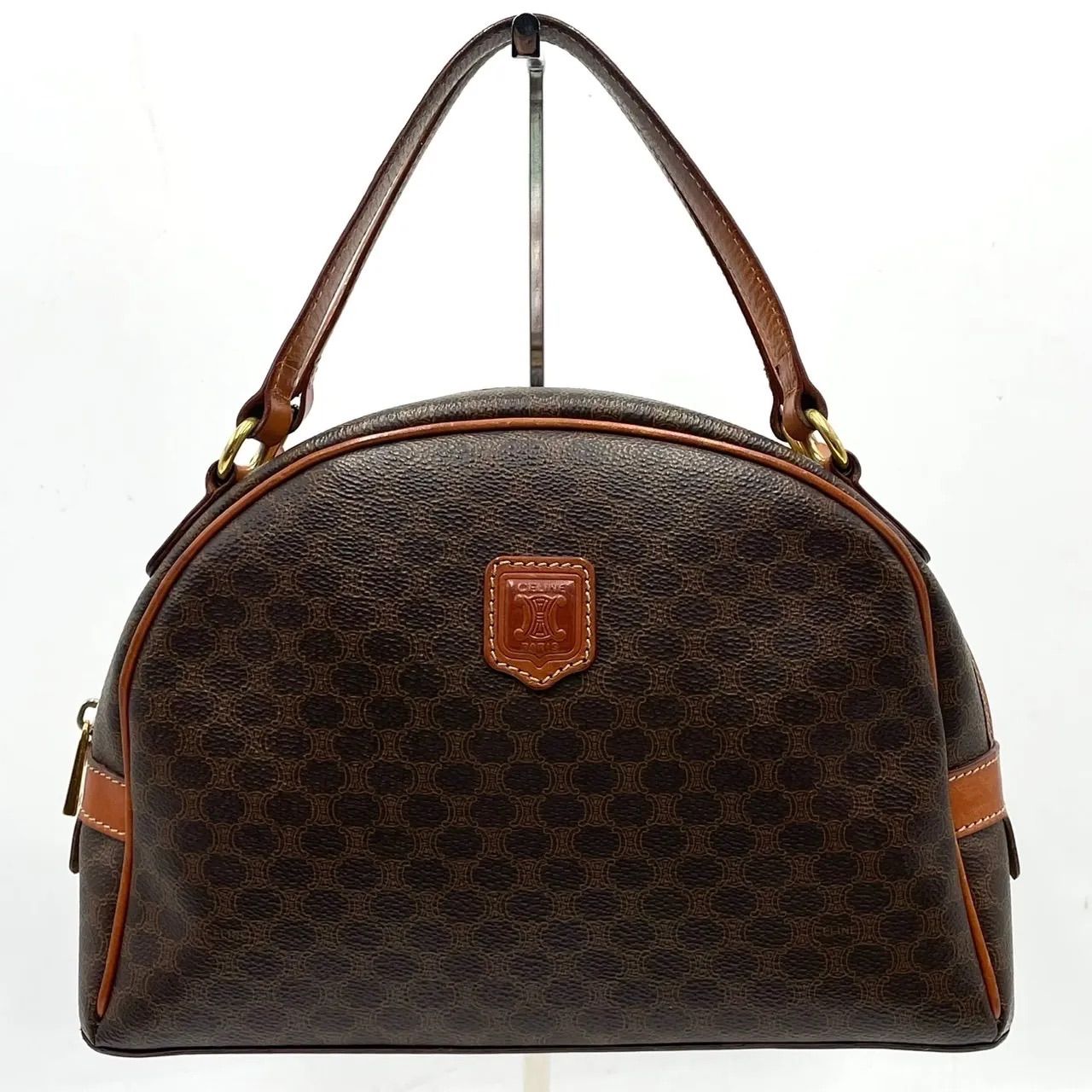 美品○ CELINE セリーヌ ハンドバッグ マカダム柄 トリオンフ ブラウン