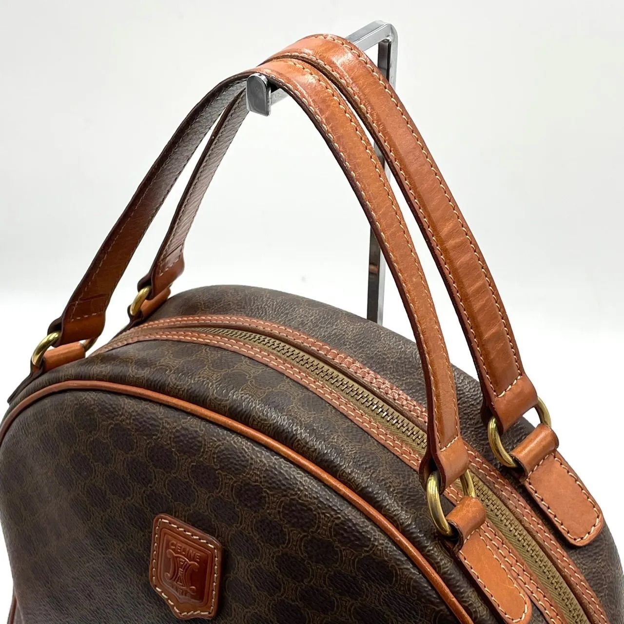 美品○ CELINE セリーヌ ハンドバッグ マカダム柄 トリオンフ ブラウン