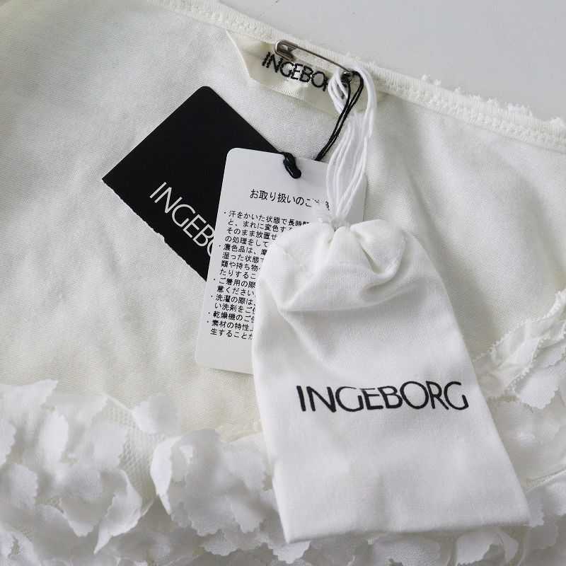 美品 インゲボルグ INGEBORG フラワーモチーフピコフリルカットソー