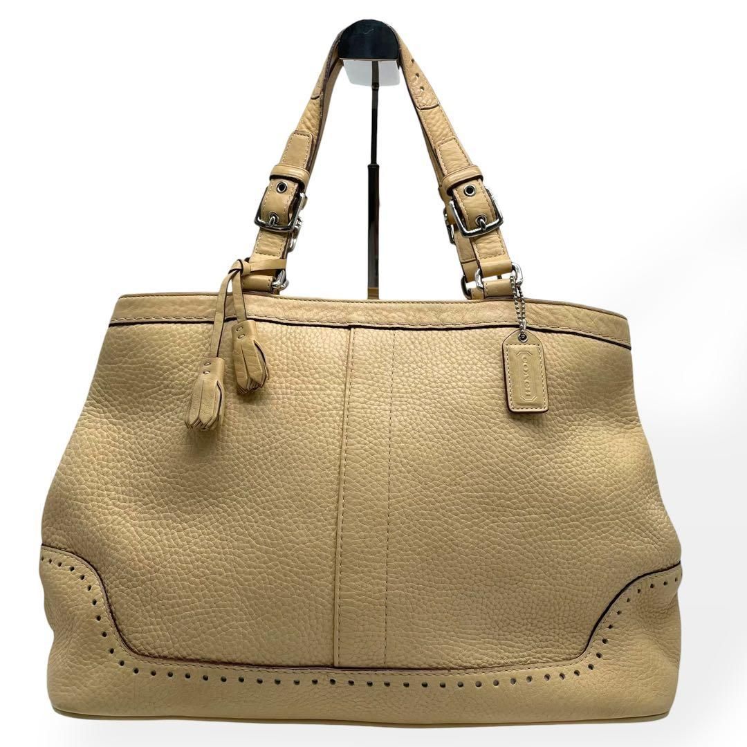 美品 COACH コーチ トートバッグ 肩掛け レザー ベージュ - メルカリ