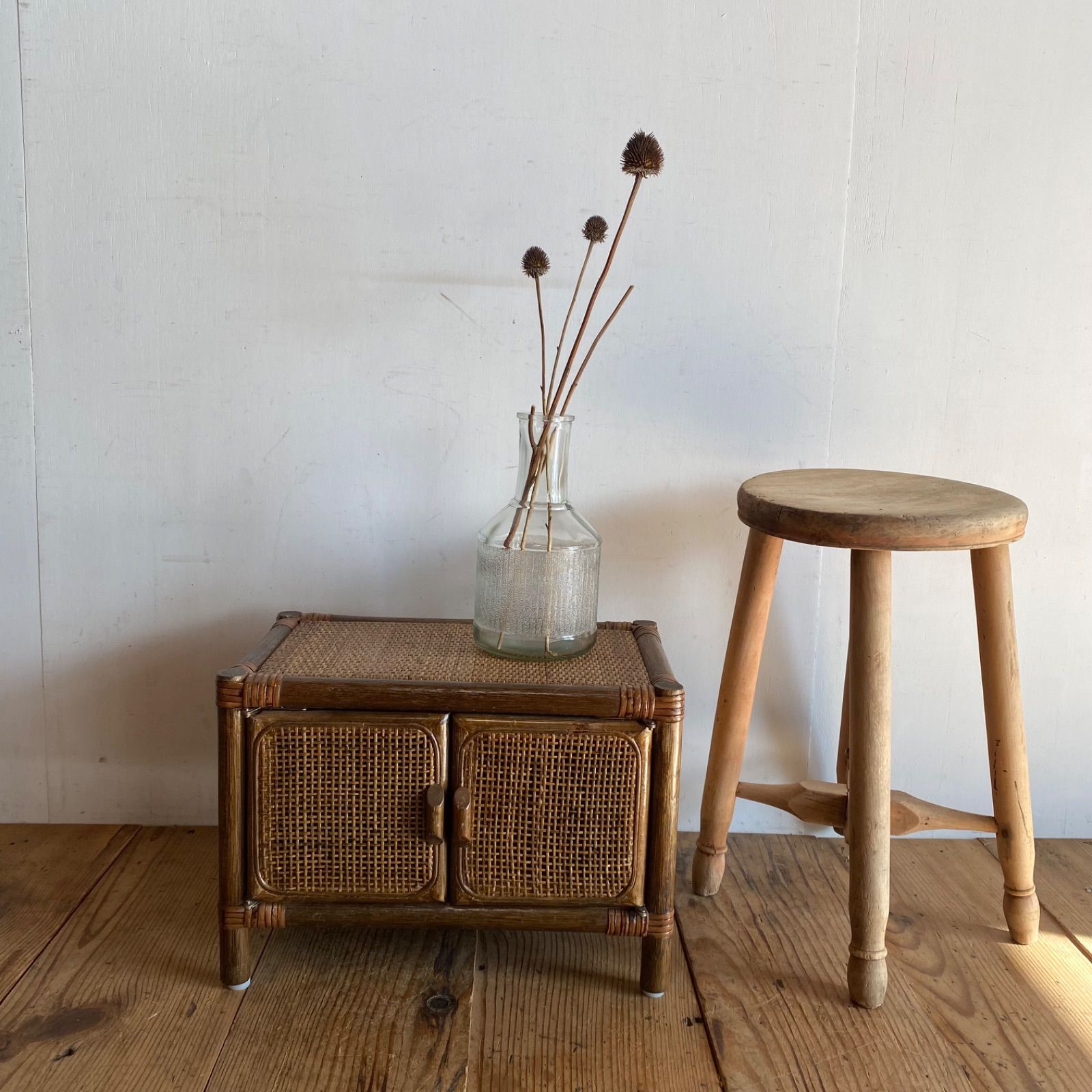 ヴィンテージ ラタン 籐 棚 キャビネット 小物収納 昭和レトロ y546