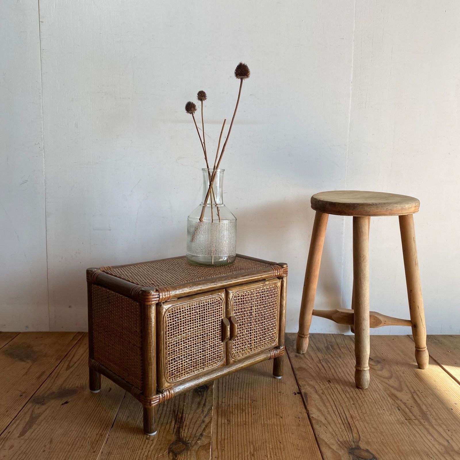 ヴィンテージ ラタン 籐 棚 キャビネット 小物収納 昭和レトロ y546