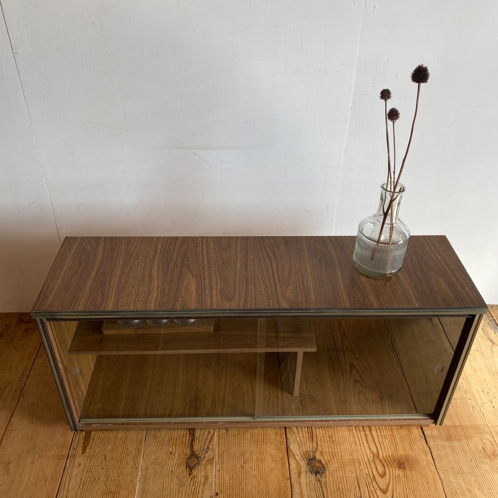 ヴィンテージ 木製 ガラス戸棚 キャビネット 卓上 ガラスケース 昭和