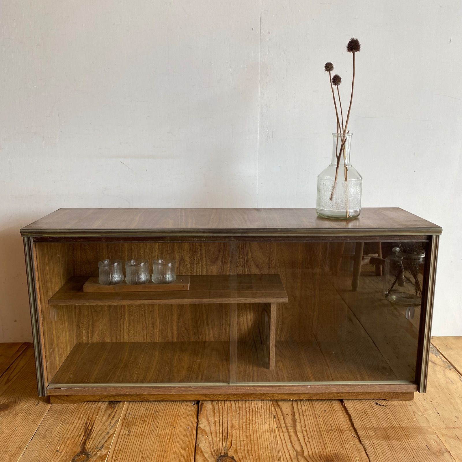 ヴィンテージ 木製 ガラス戸棚 キャビネット 卓上 ガラスケース 昭和