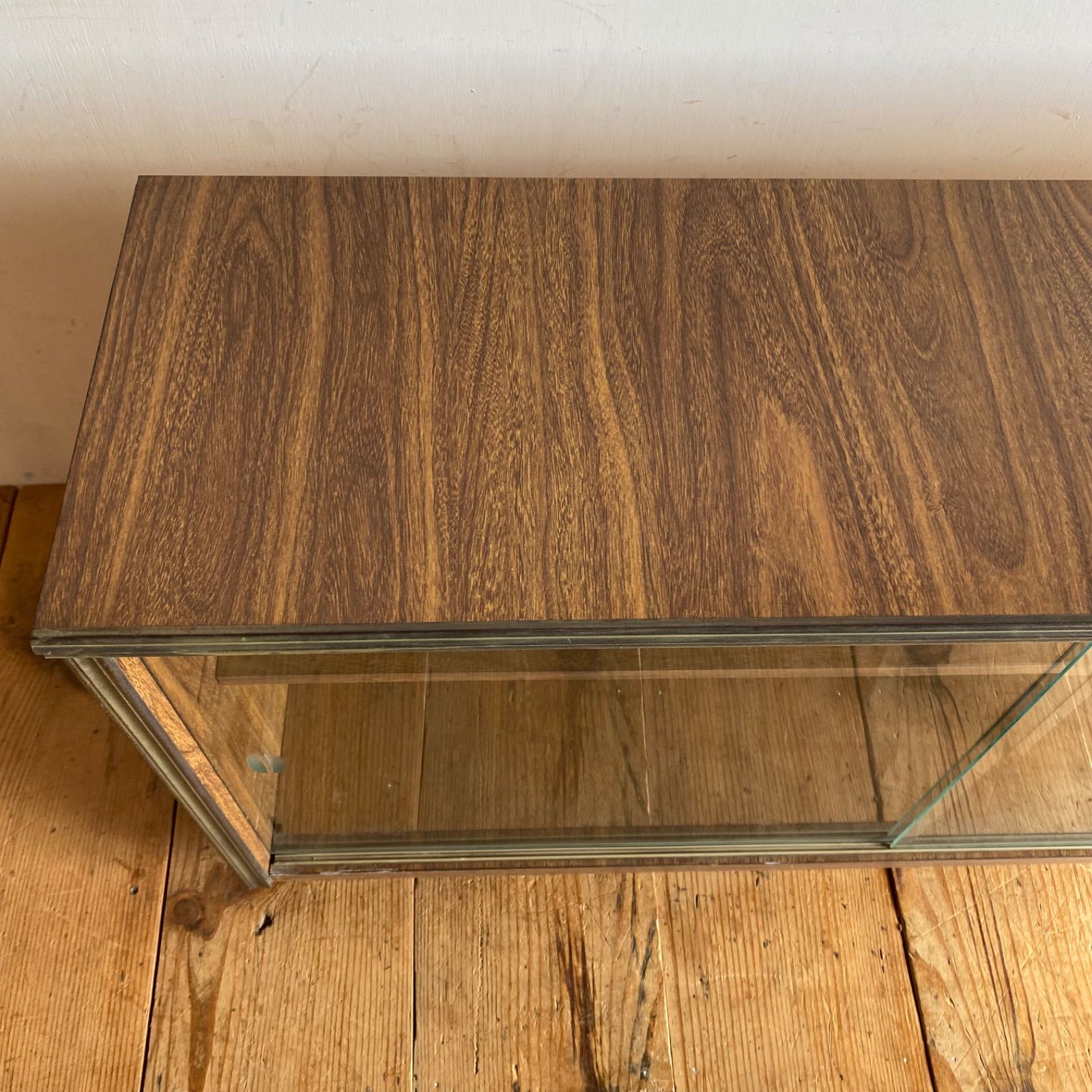 ヴィンテージ 木製 ガラス戸棚 キャビネット 卓上 ガラスケース 昭和