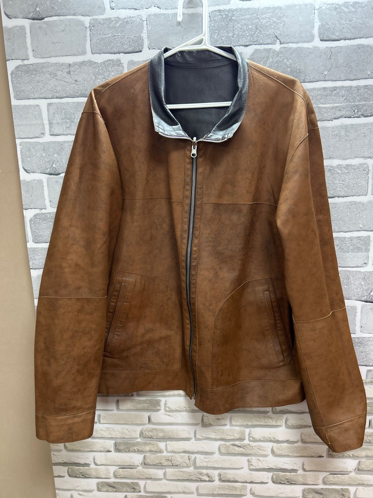 A【A27-04】◇ KIRCILAR サイズ54 革ジャンパー リバーシブル 茶色