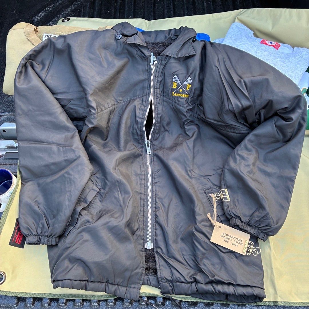 USA製 80s Birdie ナイロンジャケット 裏ボア XL 黒 ラクロス刺繍