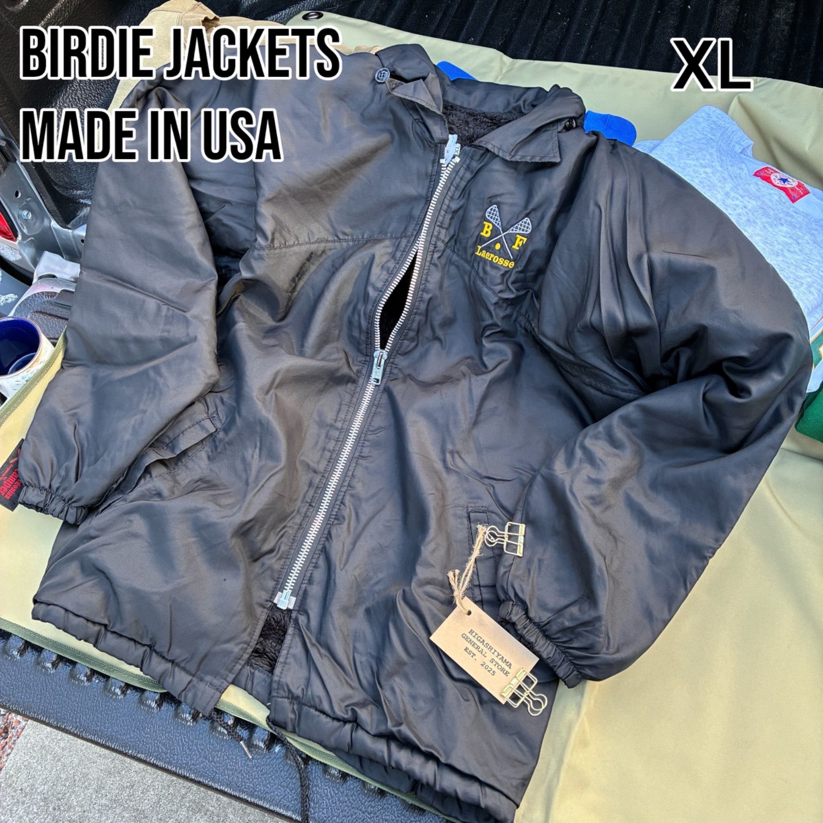 USA製 80s Birdie ナイロンジャケット 裏ボア XL 黒 ラクロス刺繍