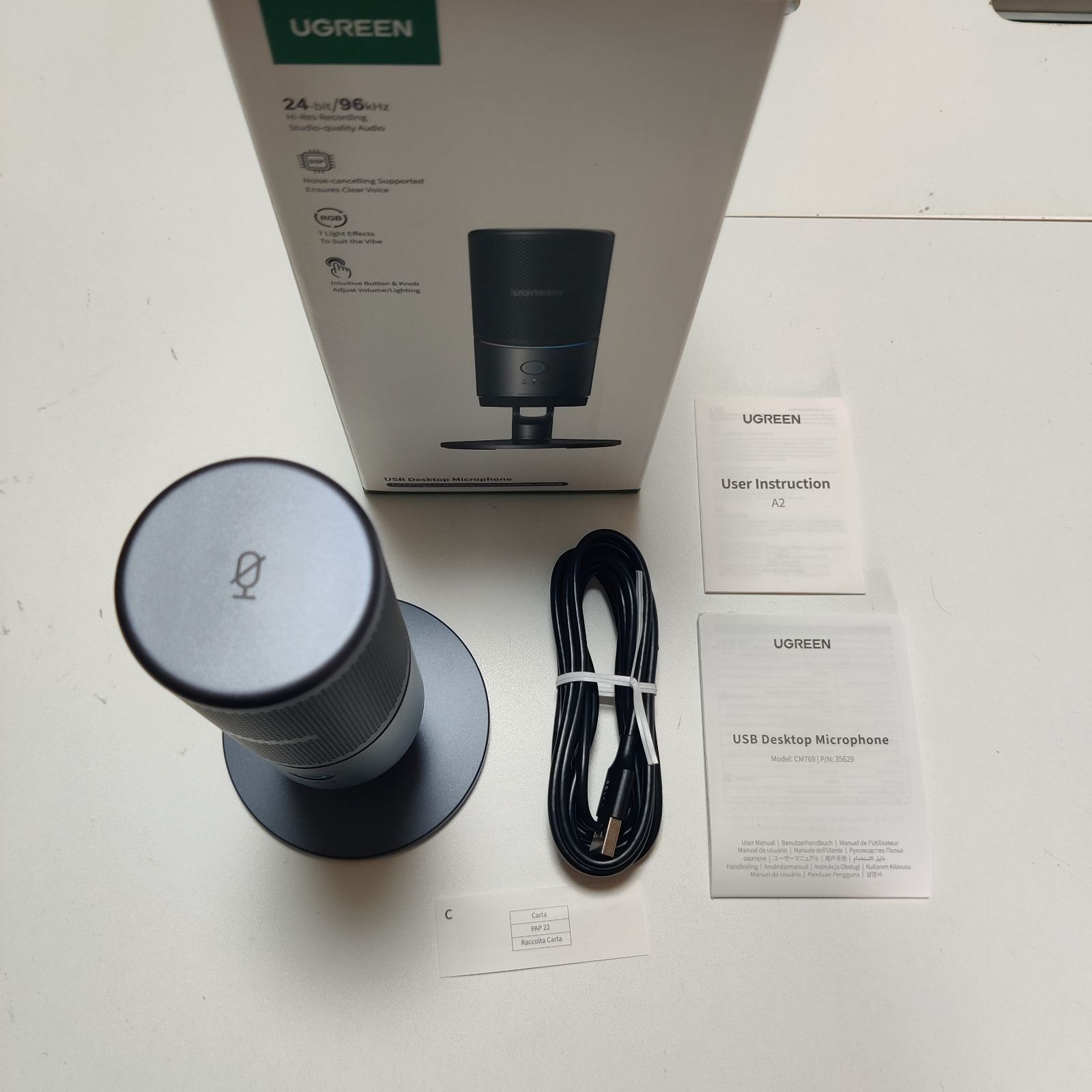 UGREEN 卓上型マイク RGBライト付き USBマイク ミュートボタン 24bit