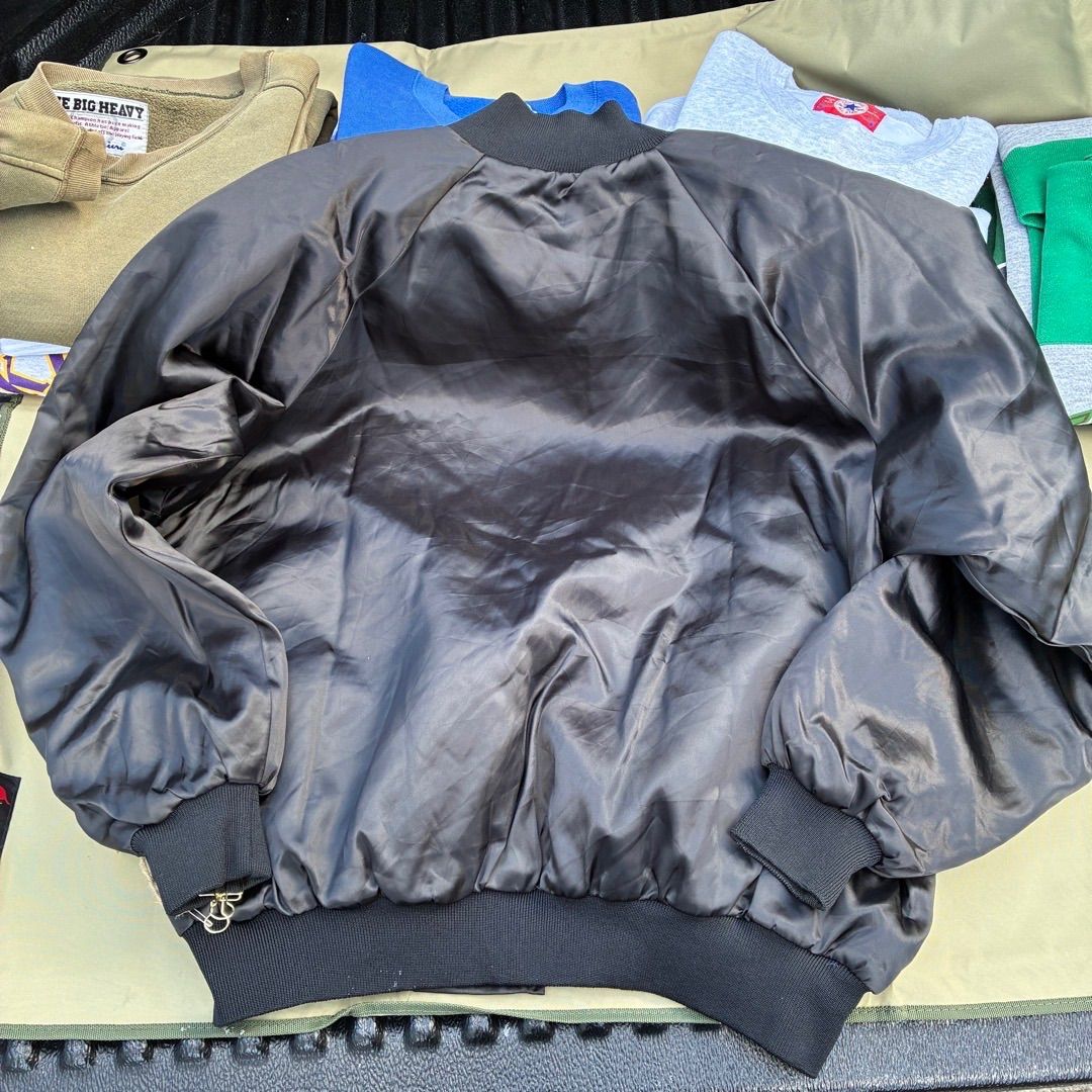 USA製 Auburn スタジャン 黒 XXL 3M企業刺繍 サテン 幅広短丈 90s