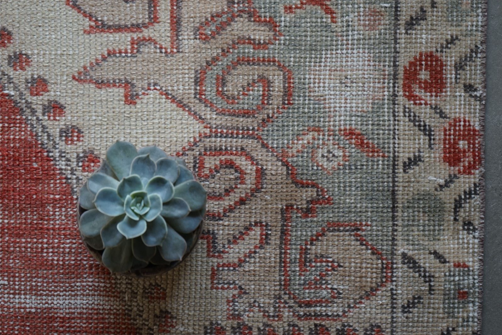 ヴィンテージラグ トルコ アヴァノス オレンジ セージグリーン 1970