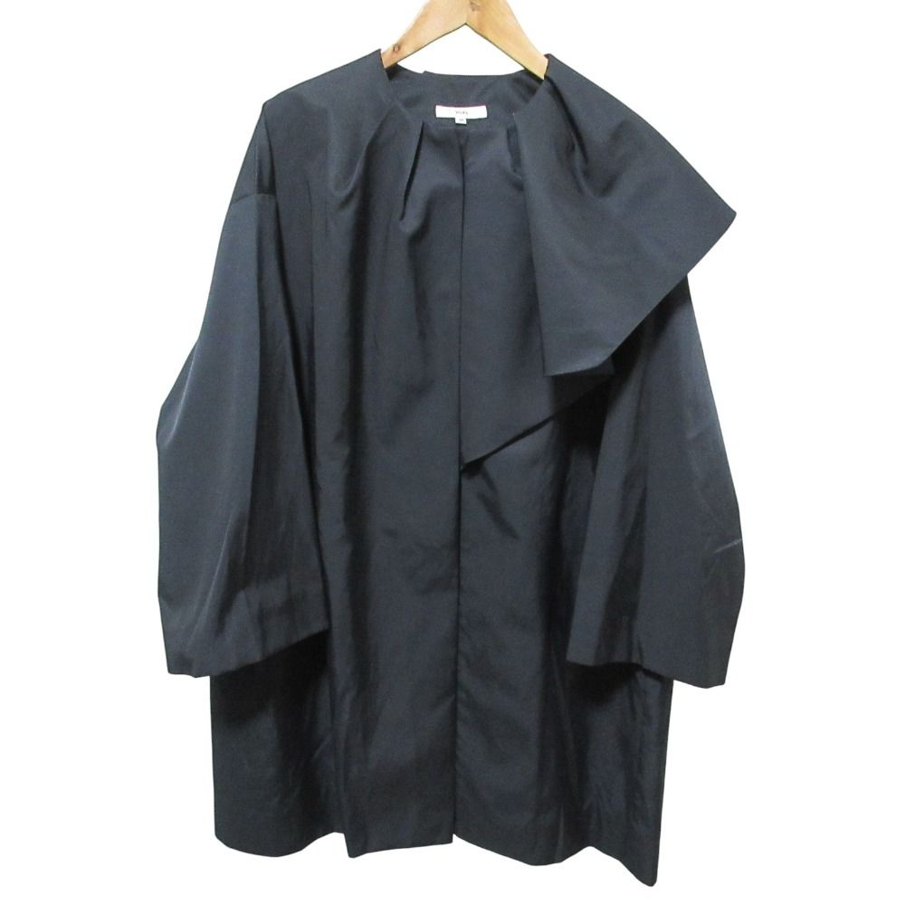 美品 23SS yori ヨリ ノーカラー ツイルフレアハーフコート 38  