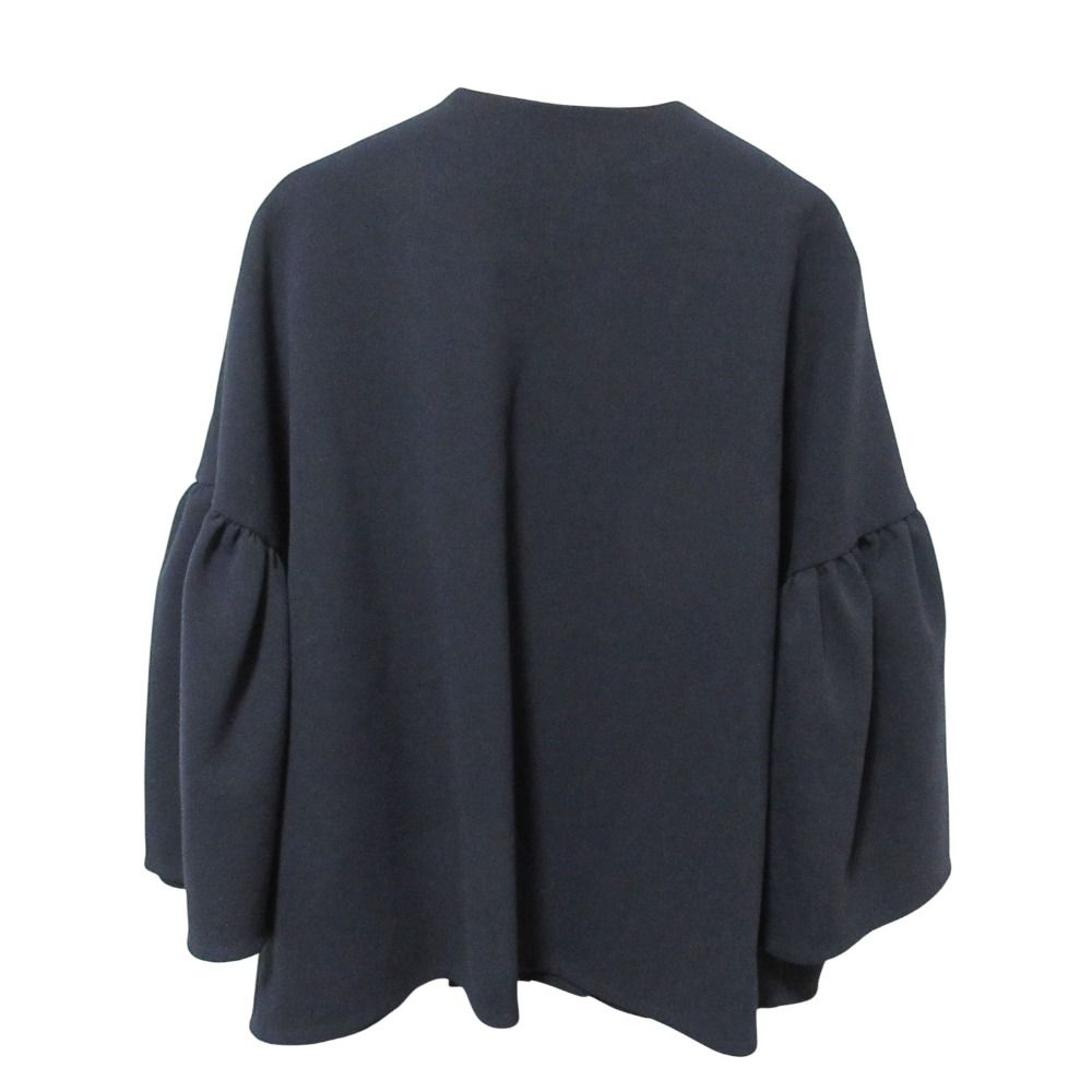 美品 yori ヨリ ノーカラー フリルジャケット YR2225-006SP F ネイビー